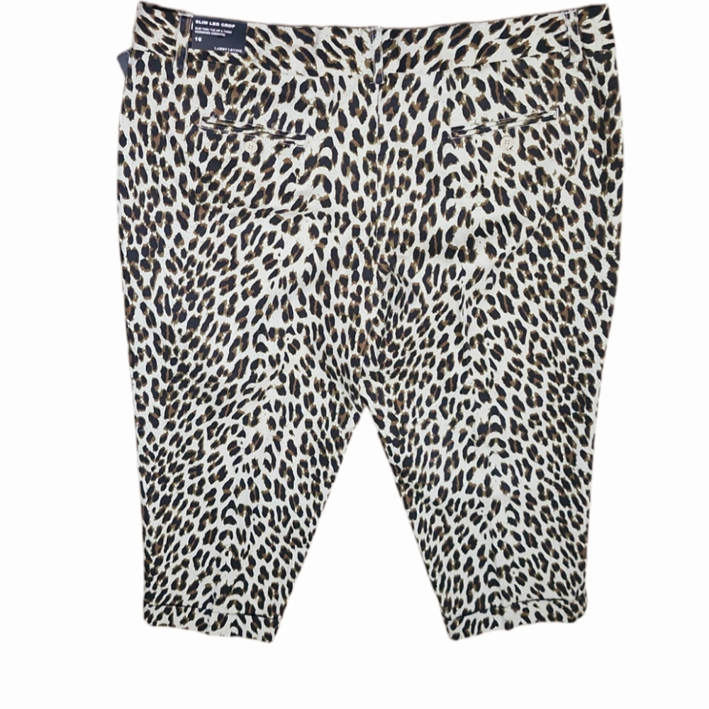 NWT Larry Levine Leopard Slim Leg Crop Pants‎ Size 16 - Picture 2 of 6
